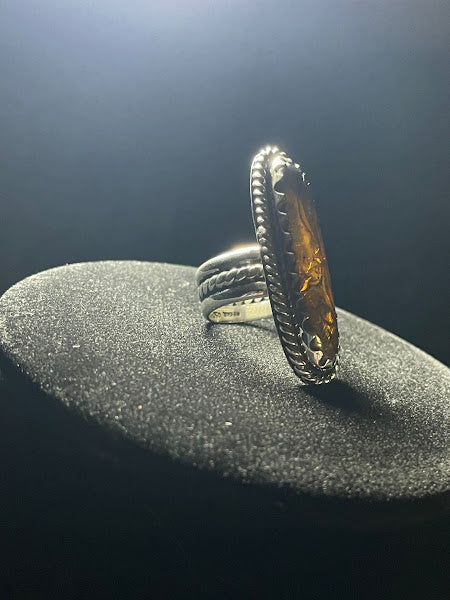 Large Amber Gemstone | Sterling Silver Rings - Regul Silver