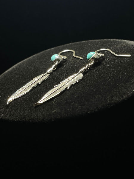 Sterling Silver Feather Western Style Turquoise Earrings - Regul Silver