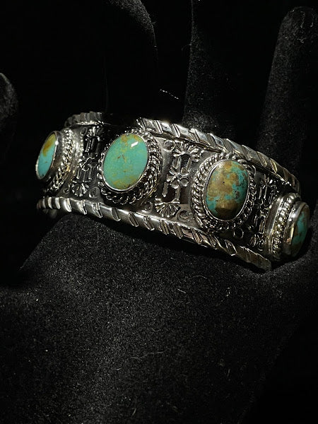 Western Style Sterling Silver Cuff Bracelets | Real Turquoise - Regul Silver