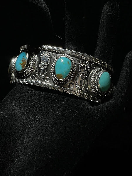 Western Style Sterling Silver Cuff Bracelets | Real Turquoise - Regul Silver