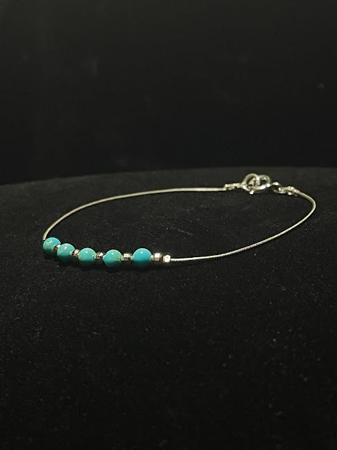 Southwest Turquoise Beaded Sterling Silver Bracelet - Regul Silver