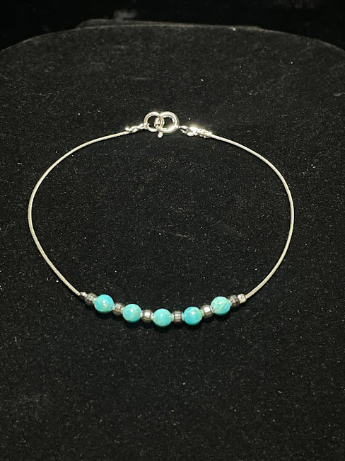 Southwest Turquoise Beaded Sterling Silver Bracelet - Regul Silver