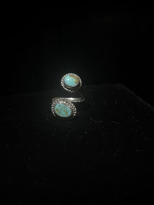 Western Rodeo-Themed Two Stone Turquoise Ring - Regul Silver