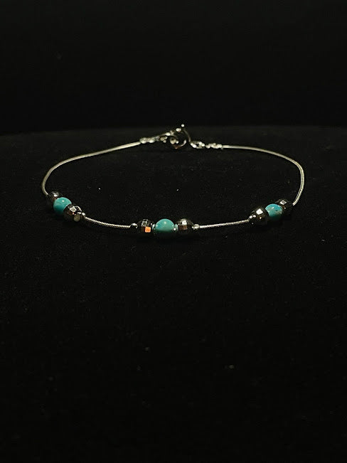 Beaded Bracelet| Real Sonoran Turquoise and Sterling Silver - Regul Silver