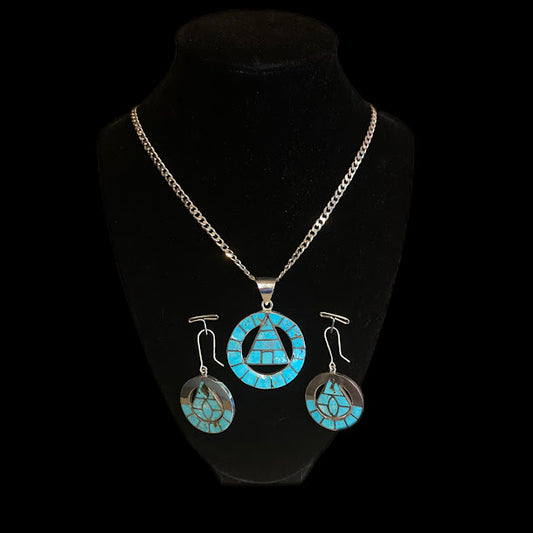 Exquisite Sonoran Turquoise Tipi Necklace and Earrings Set - Real - Regul Silver