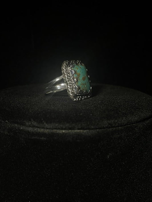 One Of a Kind Handcrafted Turquoise Ring w/ Double Band - Regul Silver