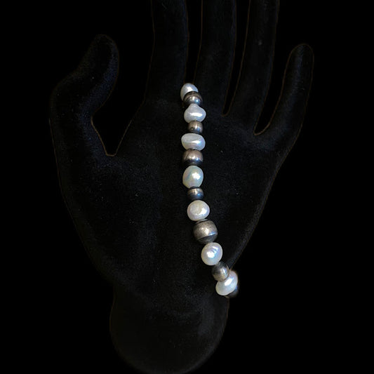 Baroque and Navajo Pearls  Sterling Silver Bracelet - Regul Silver