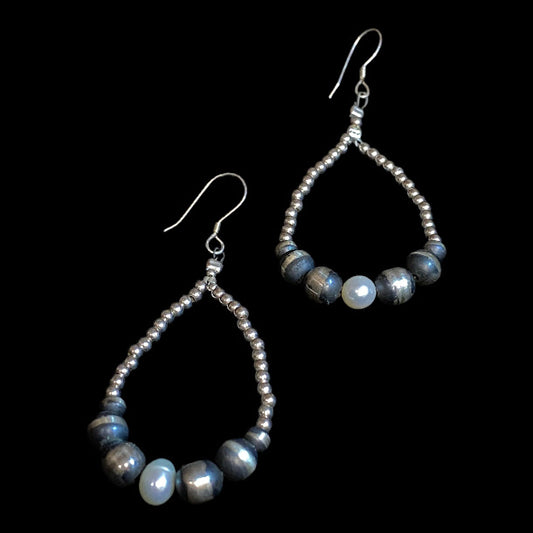 Navajo Earrings with Baroque Pearls Sterling Silver - Regul Silver