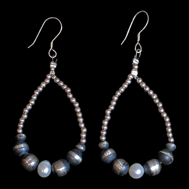 Navajo Earrings with Baroque Pearls Sterling Silver - Regul Silver