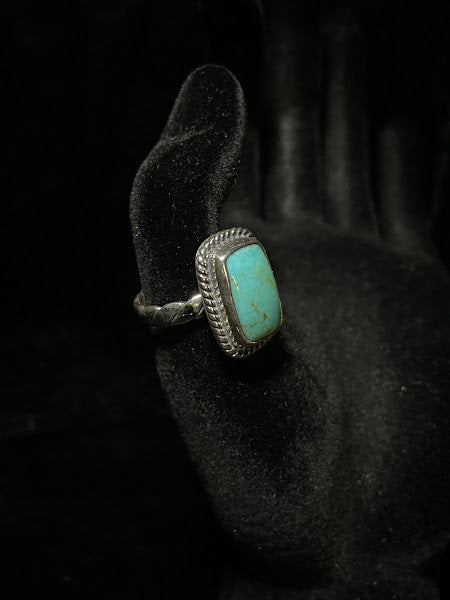 Western Sonoran Single Square Style Blue Turquoise Ring - Regul Silver