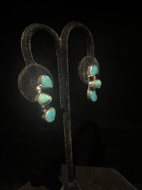 Three-Stone Real Turquoise | Boho Western Earrings - Regul Silver