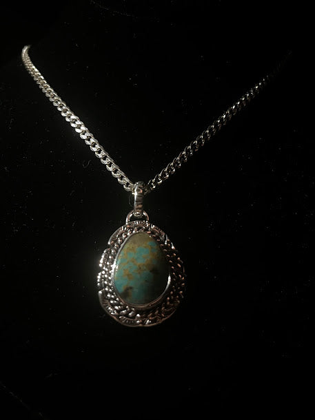 Artisan Southwestern Turquoise Necklace | Elliptic Oval Pendant - Regul Silver