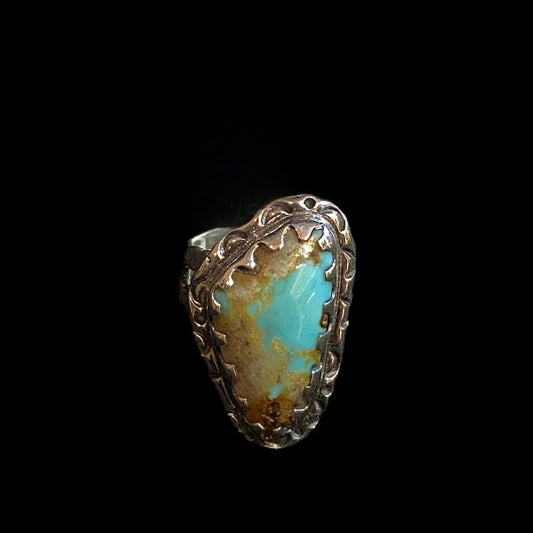 Turquoise Sterling Silver Ring Split Rope Irregular Stone - Regul Silver