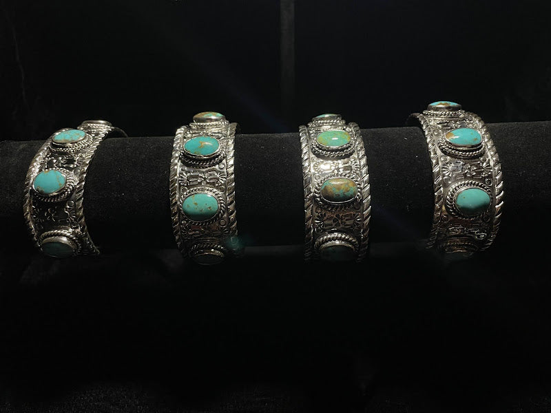 Western Style Sterling Silver Cuff Bracelets | Real Turquoise - Regul Silver