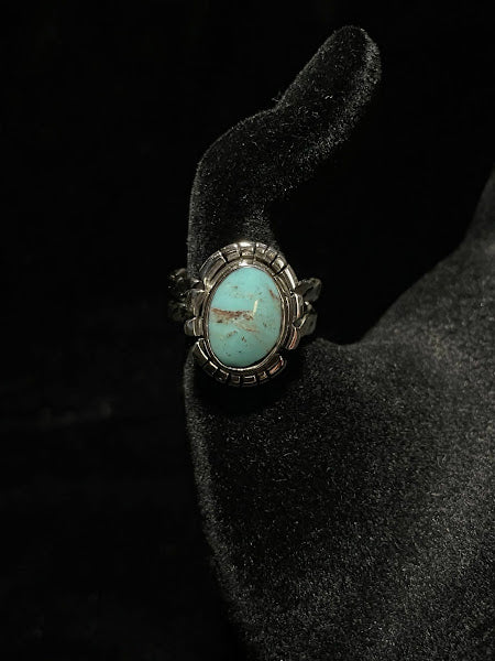 Genuine Turquoise Feathered Bezel | Sterling Ring - Regul Silver