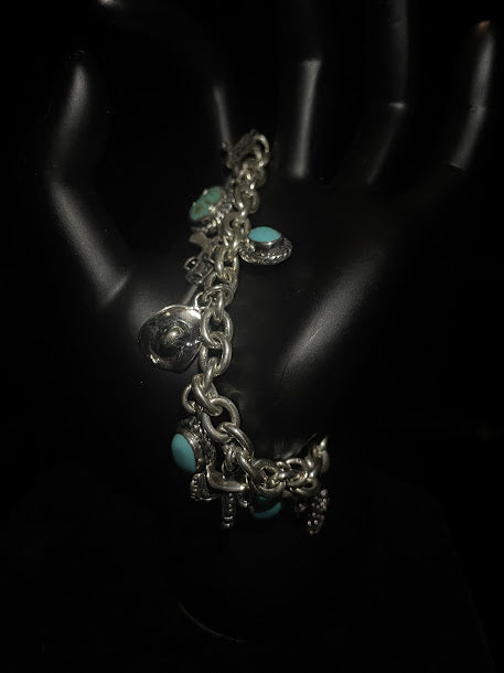 Luxurious Genuine Turquoise & Sterling Silver Charm Bracelets - Regul Silver