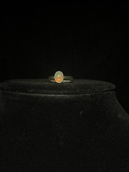 Natural Ethiopian Opal Solitaire Sterling Silver Ring - Regul Silver