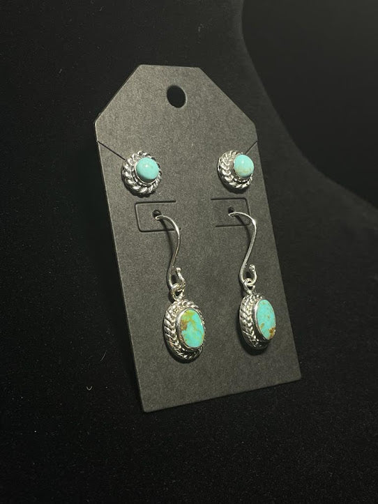 Unique Sterling Silver Turquoise Two Earring Set - Regul Silver