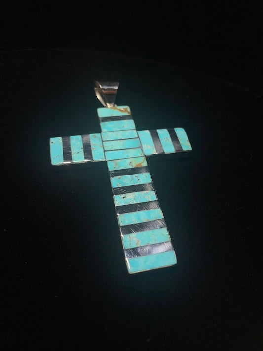 Sterling Silver Sonoran Turquoise Cross Pendant - Regul Silver