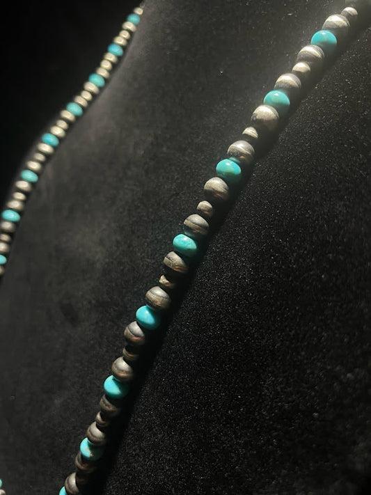 Handcrafted Navajo Pearl Necklace| Authentic Turquoise Beads - Regul Silver