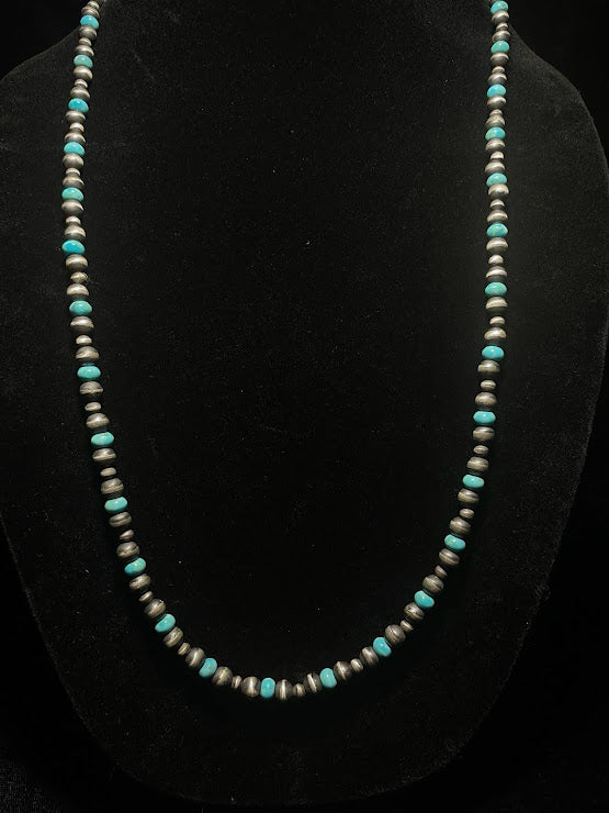 Handcrafted Navajo Pearl Necklace| Authentic Turquoise Beads - Regul Silver