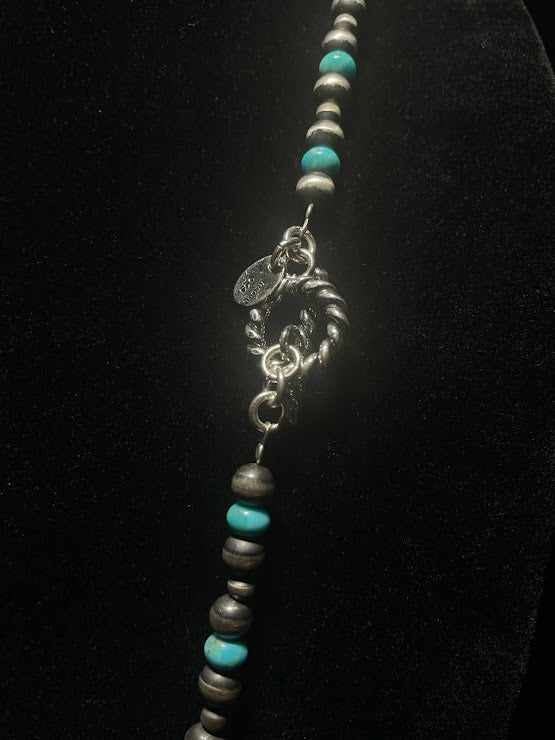 Authentic Navajo Pearl Necklaces With Real Turquoise Beads - Regul Silver