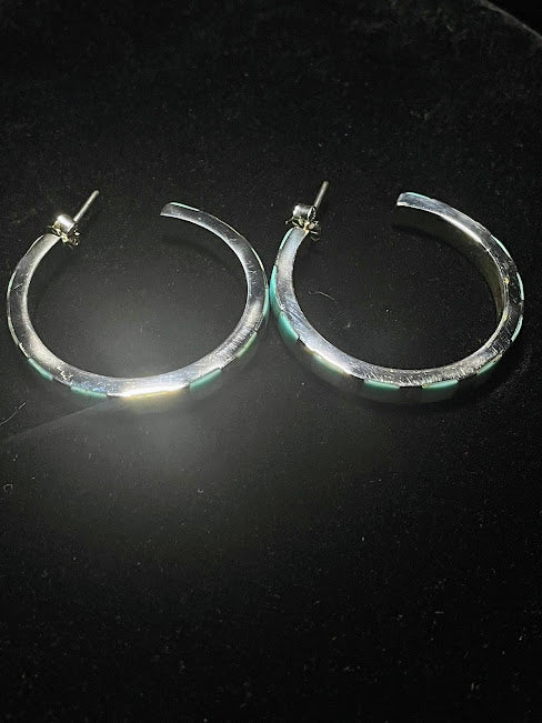 Authentic Genuine Turquoise Jewelry | Hoop Earrings - Regul Silver