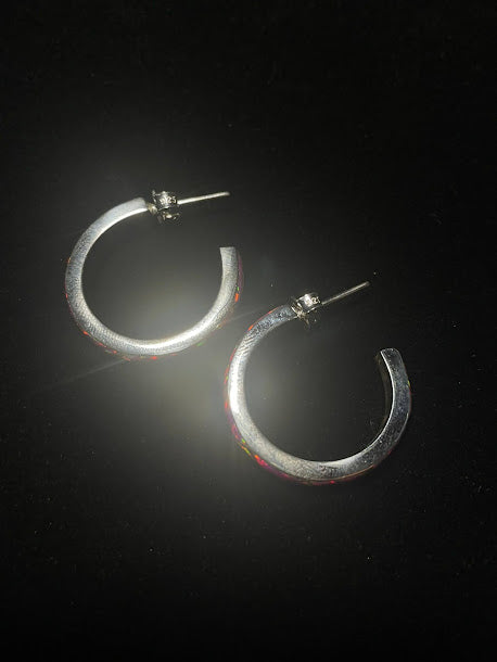 Colorful Lab Opal Sterling Silver | Hoop Earrings - Regul Silver