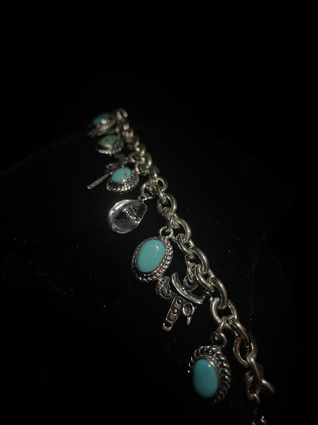 Luxurious Genuine Turquoise & Sterling Silver Charm Bracelets - Regul Silver