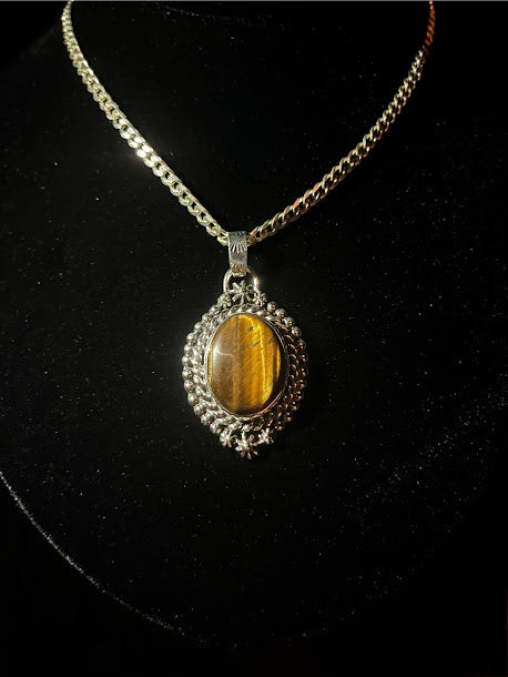 Natural Gemstone Jewelry: Western Tiger's Eye Elegant Pendant - Regul Silver