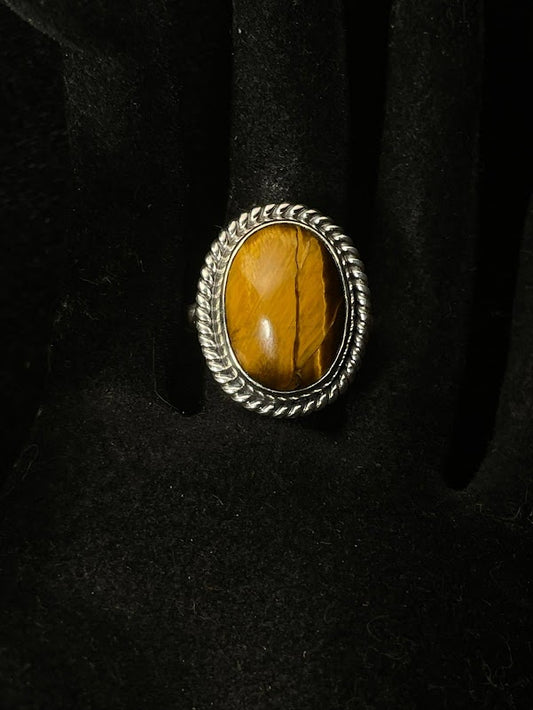 Genuine Tiger’s Eye Gemstone-Sterling Silver Rings - Regul Silver