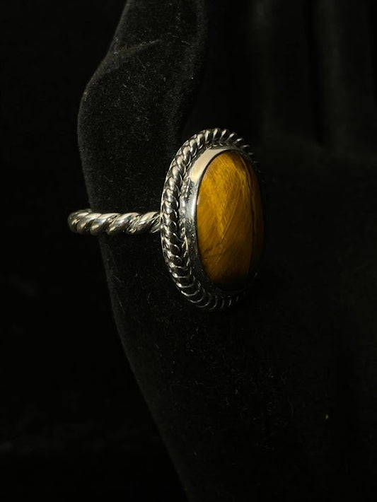 Genuine Tiger’s Eye Gemstone-Sterling Silver Rings - Regul Silver