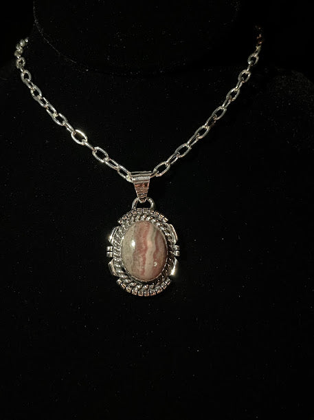 Real Rhodochrosite Gemstone Pendant Sterling Silver - Western Authenticity - Regul Silver