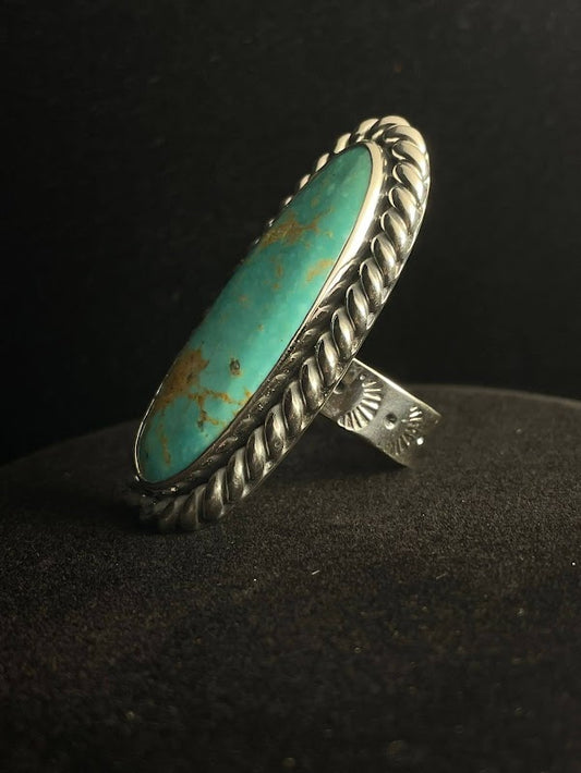 Long Stone-Handcrafted Real Turquoise Rings - Regul Silver