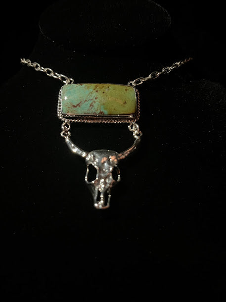 Handcrafted Real Turquoise| Rectangular Longhorn Necklaces - Regul Silver