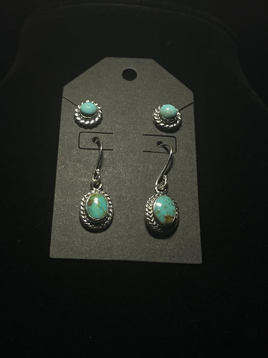 Unique Sterling Silver Turquoise Two Earring Set - Regul Silver