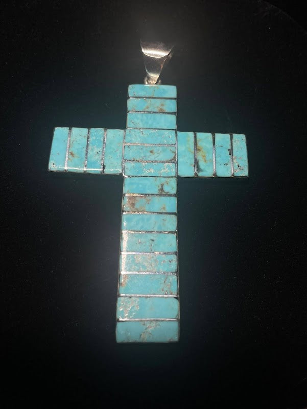 Sterling Silver Sonoran Turquoise Cross Pendant - Regul Silver