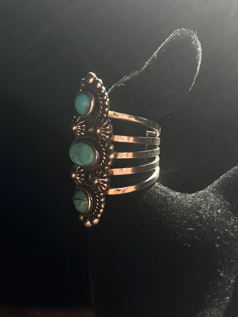 Three-Stone Artisan Southwestern Turquoise Rings - Regul Silver