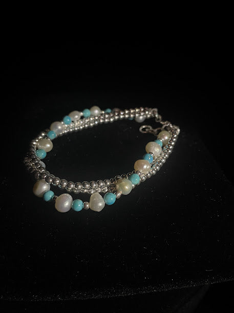 Precious Baroque Pearl & Turquoise Bracelet | Sterling Silver - Regul Silver