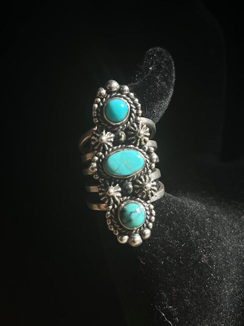 Three-Stone Artisan Southwestern Turquoise Rings - Regul Silver