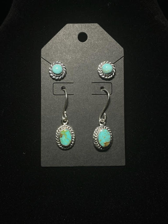 Unique Sterling Silver Turquoise Two Earring Set - Regul Silver