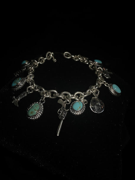 Luxurious Genuine Turquoise & Sterling Silver Charm Bracelets - Regul Silver