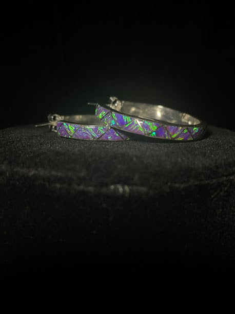 Colorful Lab Opal Sterling Silver | Hoop Earrings - Regul Silver