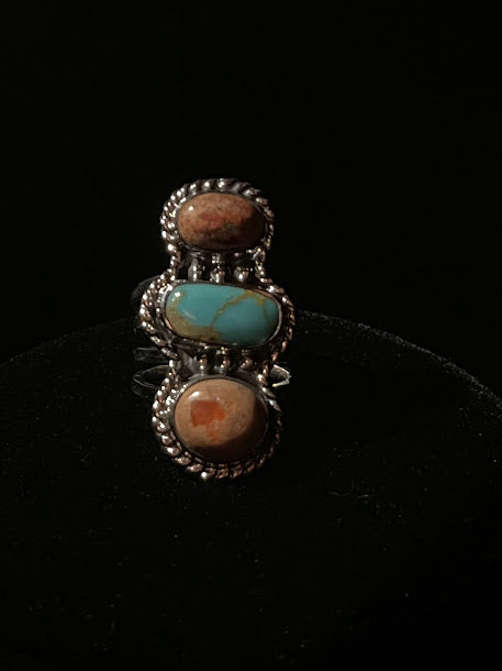 Stacked Cantera Fire Opal & Genuine Authentic Turquoise| Rings - Regul Silver