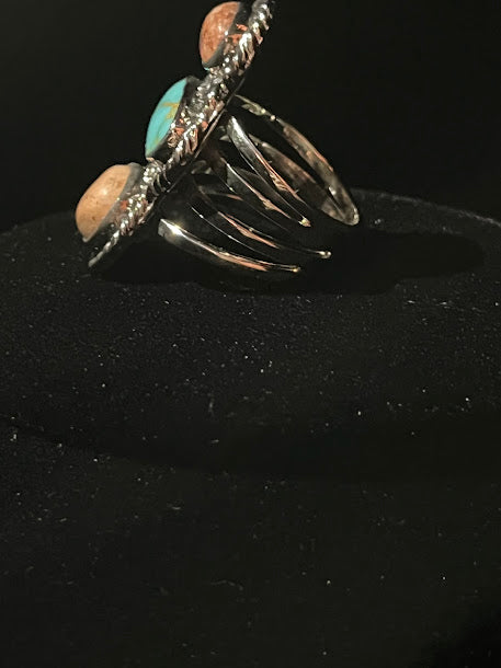 Stacked Cantera Fire Opal & Genuine Authentic Turquoise| Rings - Regul Silver