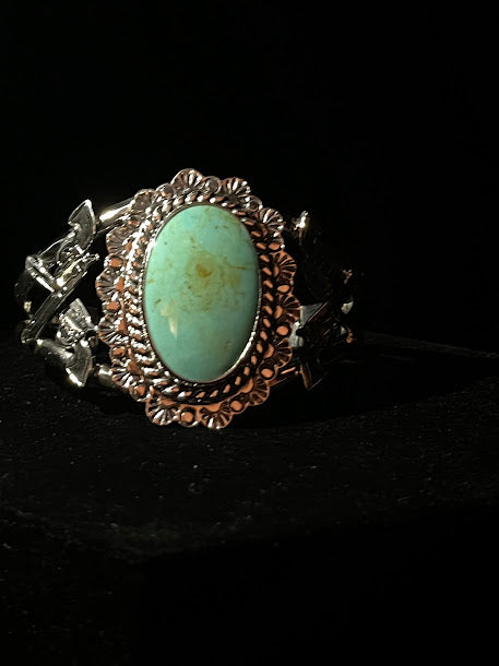 Western Style Turquoise Cuff Bracelets With Revolver Design - Regul Silver