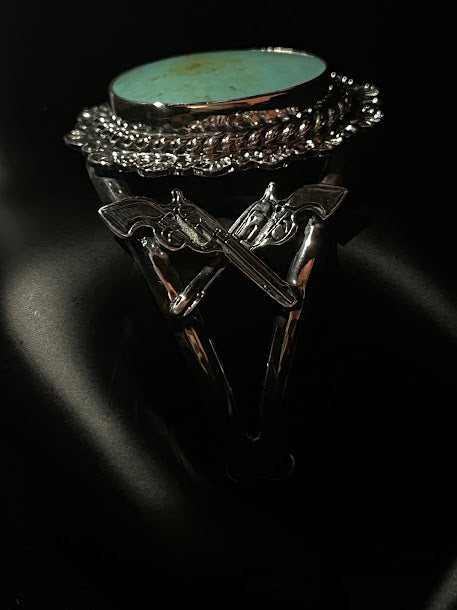 Western Style Turquoise Cuff Bracelets With Revolver Design - Regul Silver