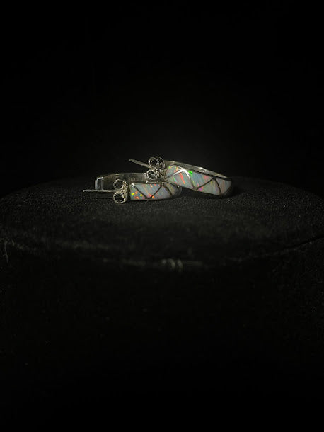 Colorful Lab Opal Sterling Silver | Hoop Earrings - Regul Silver