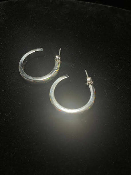 Colorful Lab Opal Sterling Silver | Hoop Earrings - Regul Silver