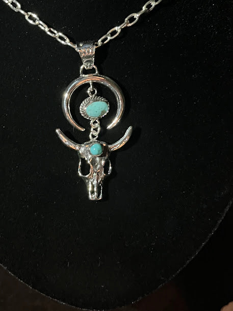 Unique Longhorn & Turquoise Pendant | Western Unleashed - Regul Silver